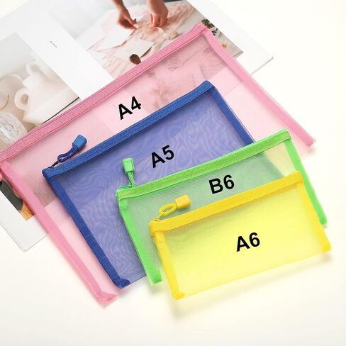 PATIKIL A5 Mesh Zipper Pouch Bags, 5 PCS Mesh Bags with Zipper Plastic Storage Pocket for Organizing File Beads Office Home Supplies, 18x25cm, Rose Red in Saudi Arabia