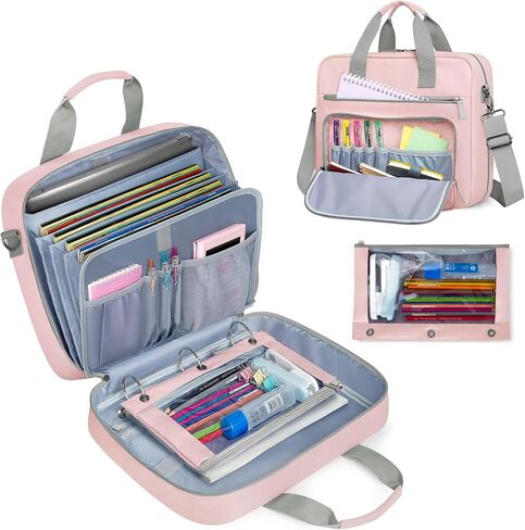Yarwo 3 Ring Zipper Binder مع Binder Bitouch ، منظم الملفات المتوسع مع الأكمام المبطنة ملائمة لجهاز كمبيوتر محمول 14 بوصة ، حقيبة منظم المستندات المحمولة للمنزل ، الكلية ، اللوازم المكتبية ، الوردي in Kuwait
