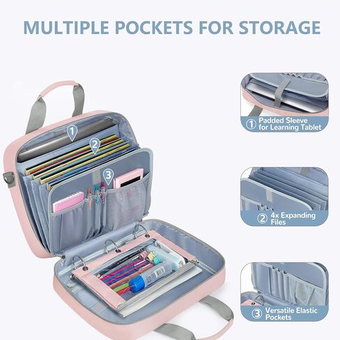Yarwo 3 Ring Zipper Binder مع Binder Bitouch ، منظم الملفات المتوسع مع الأكمام المبطنة ملائمة لجهاز كمبيوتر محمول 14 بوصة ، حقيبة منظم المستندات المحمولة للمنزل ، الكلية ، اللوازم المكتبية ، الوردي in Kuwait