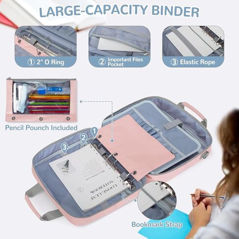 Yarwo 3 Ring Zipper Binder مع Binder Bitouch ، منظم الملفات المتوسع مع الأكمام المبطنة ملائمة لجهاز كمبيوتر محمول 14 بوصة ، حقيبة منظم المستندات المحمولة للمنزل ، الكلية ، اللوازم المكتبية ، الوردي in Kuwait