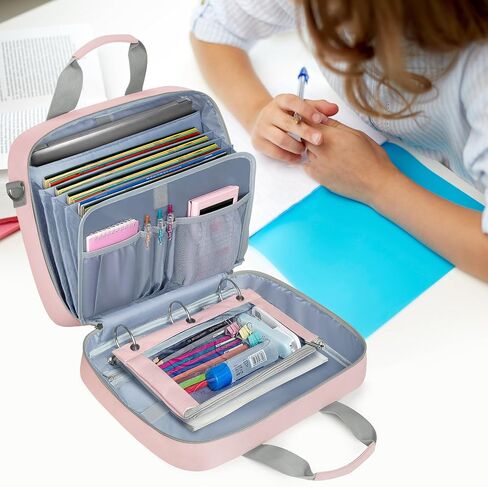 Yarwo 3 Ring Zipper Binder مع Binder Bitouch ، منظم الملفات المتوسع مع الأكمام المبطنة ملائمة لجهاز كمبيوتر محمول 14 بوصة ، حقيبة منظم المستندات المحمولة للمنزل ، الكلية ، اللوازم المكتبية ، الوردي in Kuwait