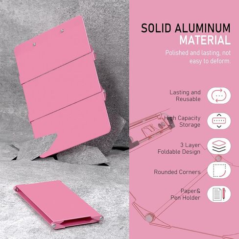 Nursing Clipboard Foldable, Foldable Clipboard w/Nursing Edition Cheat Charts, 3 Layers Aluminum, Nurse Clipboard w/Low Profile Clip&Pen Clip Pocket Clipboard for Students, Nurses and Doctors, Black in Kuwait