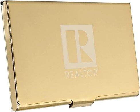 Metal Business Card Holder Laser Engraved with Realtor Logo (Gold) in Kuwait