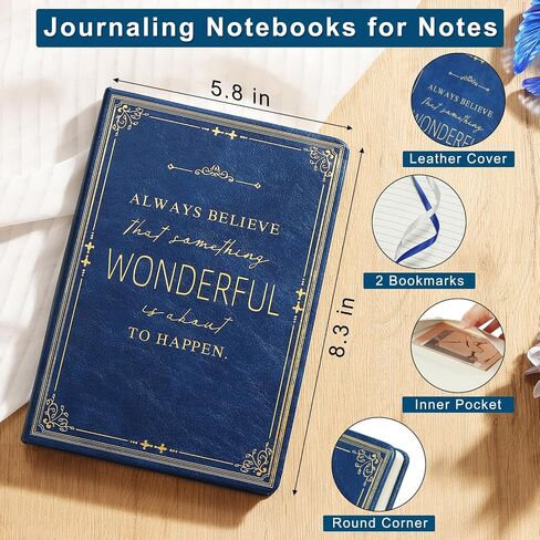 Lined Journal Notebook for Women & Men, Hardcover Leather Journal for Writing,Travel,Business,Work & School, A5 College Ruled Social Notebook for Note Taking, Diary Notepad 200 Pages (Blue) in Kuwait