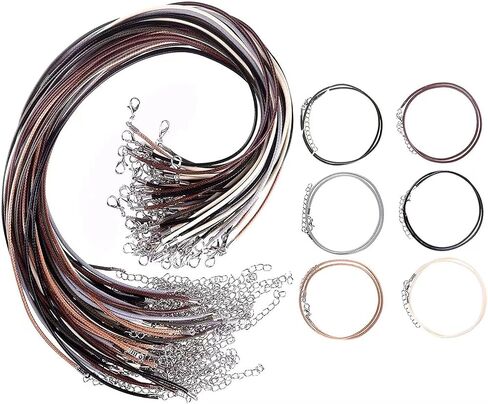 100 Pcs Leather Cord Necklaces with Clasps Waxed Necklace Cord Rope String Necklace Cords for Pendants Charms Bracelet Bulk Jewelry Making Accessories and Beading Supplies in Saudi Arabia