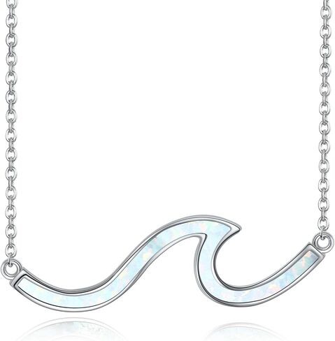 YFN Wave Turquoise Necklace Sterling Silver Ocean Wave Necklace Turquoise Wave Jewelry Beach Necklace for Women Girls Gifts in Saudi Arabia