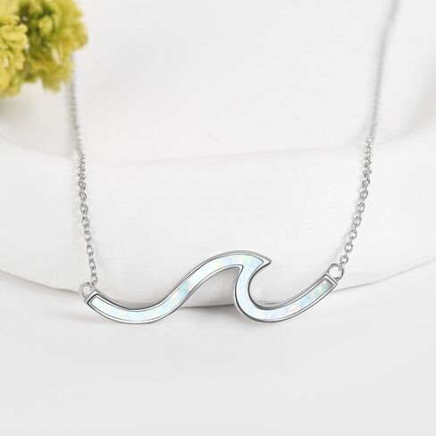 YFN Wave Turquoise Necklace Sterling Silver Ocean Wave Necklace Turquoise Wave Jewelry Beach Necklace for Women Girls Gifts in Saudi Arabia