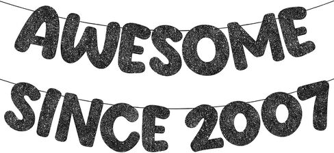 Fulmoon Pre Strung Awesome منذ عام 2007 لافتة Glitter Happy 18th Banner Banner Funny 18 سنة زخارف عيد ميلاد عمره 18 ديكورات حفل الذكرى السنوية لفتيات الفتيات (Girls Gold) in Saudi Arabia