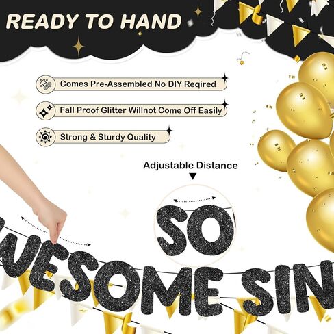 Fulmoon Pre Strung Awesome منذ عام 2007 لافتة Glitter Happy 18th Banner Banner Funny 18 سنة زخارف عيد ميلاد عمره 18 ديكورات حفل الذكرى السنوية لفتيات الفتيات (Girls Gold) in Saudi Arabia