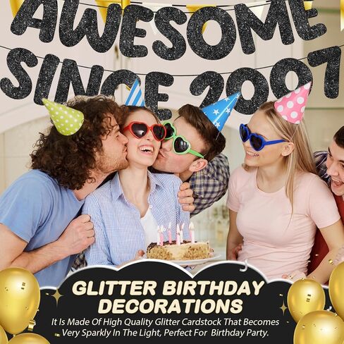 Fulmoon Pre Strung Awesome منذ عام 2007 لافتة Glitter Happy 18th Banner Banner Funny 18 سنة زخارف عيد ميلاد عمره 18 ديكورات حفل الذكرى السنوية لفتيات الفتيات (Girls Gold) in Saudi Arabia