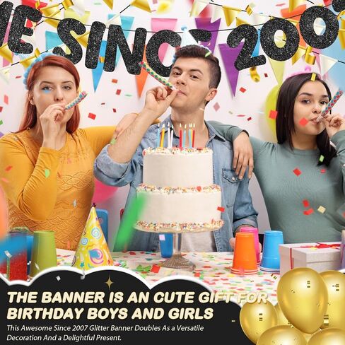 Fulmoon Pre Strung Awesome منذ عام 2007 لافتة Glitter Happy 18th Banner Banner Funny 18 سنة زخارف عيد ميلاد عمره 18 ديكورات حفل الذكرى السنوية لفتيات الفتيات (Girls Gold) in Saudi Arabia