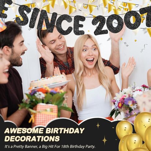 Fulmoon Pre Strung Awesome منذ عام 2007 لافتة Glitter Happy 18th Banner Banner Funny 18 سنة زخارف عيد ميلاد عمره 18 ديكورات حفل الذكرى السنوية لفتيات الفتيات (Girls Gold) in Saudi Arabia