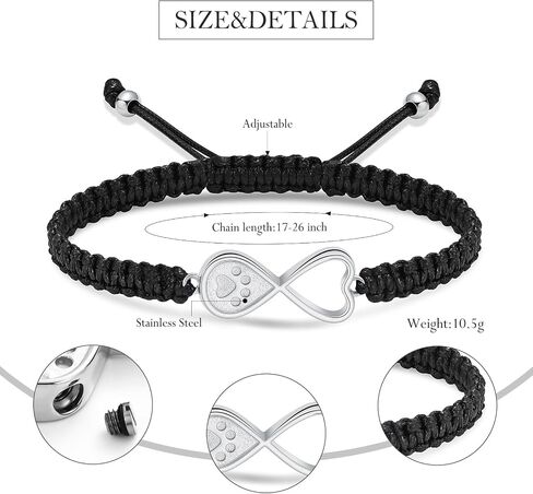 Infinity Heart Urn Bracelet for Ashes Paw Print Cremation Jewelry Stainless Steel Adjustable Braided Rope Bangle Bracelets Keepsake Memorial Jewelry for Loved Ones with Fill Tool in Kuwait