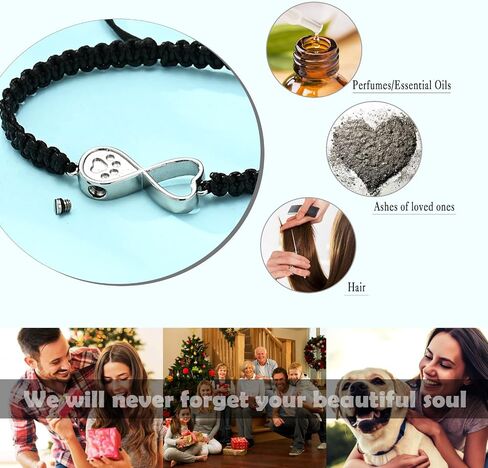 Infinity Heart Urn Bracelet for Ashes Paw Print Cremation Jewelry Stainless Steel Adjustable Braided Rope Bangle Bracelets Keepsake Memorial Jewelry for Loved Ones with Fill Tool in Kuwait
