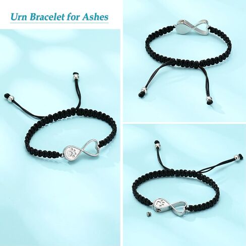 Infinity Heart Urn Bracelet for Ashes Paw Print Cremation Jewelry Stainless Steel Adjustable Braided Rope Bangle Bracelets Keepsake Memorial Jewelry for Loved Ones with Fill Tool in Kuwait