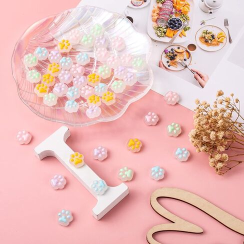 Liqunsweet 50 PCS 5 COLALS CUTE CAT PAW CLAW PRINTATION THARMS FLATBACK BEAD UNDRILLID in Kuwait