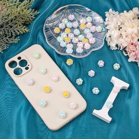Liqunsweet 50 PCS 5 COLALS CUTE CAT PAW CLAW PRINTATION THARMS FLATBACK BEAD UNDRILLID in Kuwait