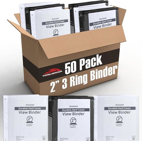 (50 Pack) 2 Inch Binders 3 Ring Hardcover Binders in Bulk with Clear View Cover, Pockets for Classroom, Office, Portfolios | Bulk School, Teacher, Office Supplies (White Only Pack) in Saudi Arabia