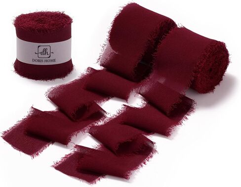 Doris Home Burgundy Chiffon Ribbon لباقة الزهور ، شريط نسيج 1.5 "x21YD للاختلاف بالهدية ، شريط متوترة يدويًا لزخارف عيد الميلاد الزفاف in Kuwait