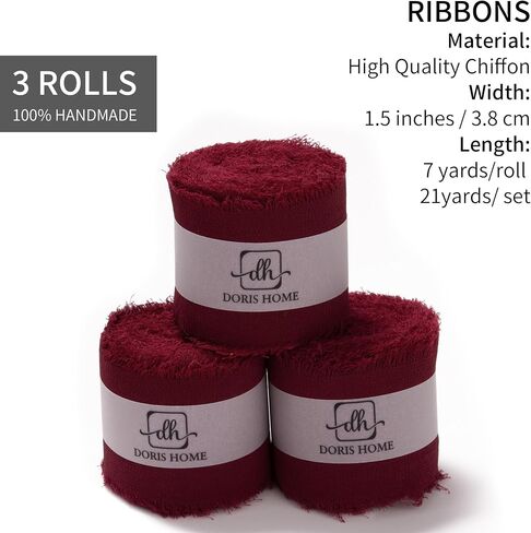 Doris Home Burgundy Chiffon Ribbon لباقة الزهور ، شريط نسيج 1.5 "x21YD للاختلاف بالهدية ، شريط متوترة يدويًا لزخارف عيد الميلاد الزفاف in Kuwait