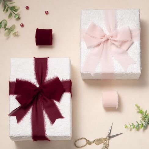 Doris Home Burgundy Chiffon Ribbon لباقة الزهور ، شريط نسيج 1.5 "x21YD للاختلاف بالهدية ، شريط متوترة يدويًا لزخارف عيد الميلاد الزفاف in Kuwait