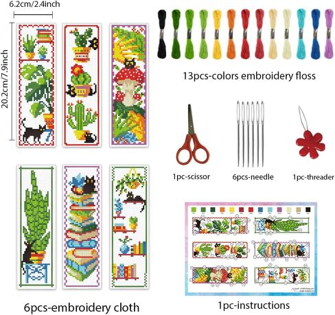 infunly 6pcs diy cat cross stitch stitch kits for beginner 2.99 '' × 8.54 '' Cute Kitten Hitten Sttted Stembery Undmark مع تعليمات مرجعية مطبوعة على الحيوانات المطبوعة لمحبي القطط كتاب القراء الكتاب in Saudi Arabia