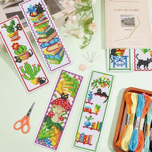 infunly 6pcs diy cat cross stitch stitch kits for beginner 2.99 '' × 8.54 '' Cute Kitten Hitten Sttted Stembery Undmark مع تعليمات مرجعية مطبوعة على الحيوانات المطبوعة لمحبي القطط كتاب القراء الكتاب in Saudi Arabia