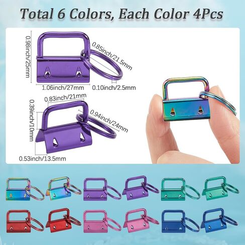 1 Box 24Pcs 6 Colors Key Fob Clips Hardware Wristlet Key Hardware with Key Rings Metal 1 Inch Colorful Ribbon Ends Iron Key Chain Clasps Sets for Key Fob Wristlets Lanyards Bags DIY Making in Saudi Arabia