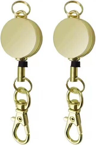 2 PCS Retractable Badge Reels for ID Card Holder. Metal Badge Reel - an Attachments for Lanyard or Keychain (Gold) in Kuwait