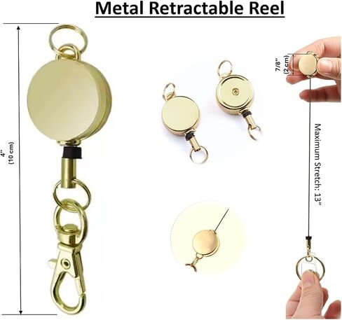 2 PCS Retractable Badge Reels for ID Card Holder. Metal Badge Reel - an Attachments for Lanyard or Keychain (Gold) in Kuwait
