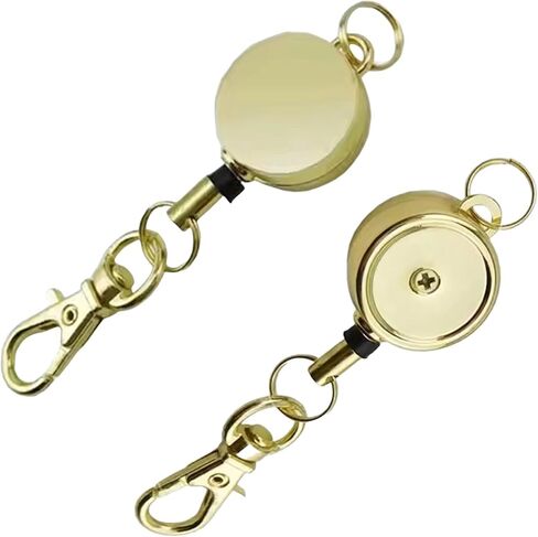 2 PCS Retractable Badge Reels for ID Card Holder. Metal Badge Reel - an Attachments for Lanyard or Keychain (Gold) in Kuwait