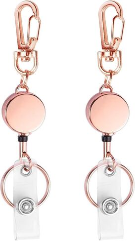 2 PCS Retractable Badge Reels for ID Card Holder. Metal Badge Reel - an Attachments for Lanyard or Keychain (Gold) in Kuwait