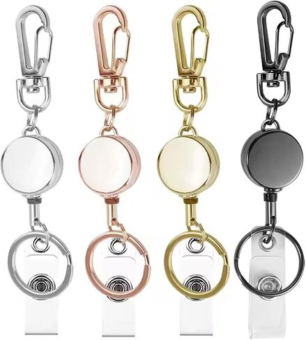 2 PCS Retractable Badge Reels for ID Card Holder. Metal Badge Reel - an Attachments for Lanyard or Keychain (Gold) in Kuwait