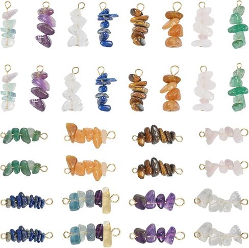 Beadthoven Natural Gemstone Connector Charms Round Rined Link Charms Double Hole Gemstone Crystal Pendants for DIY Swelet Necklace Congring Jewelry Making Supplies in Saudi Arabia