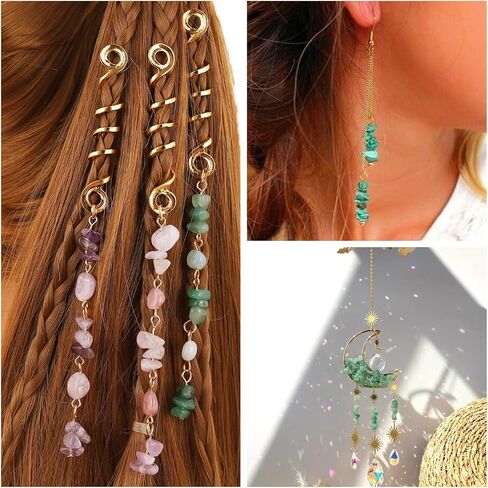 Beadthoven Natural Gemstone Connector Charms Round Rined Link Charms Double Hole Gemstone Crystal Pendants for DIY Swelet Necklace Congring Jewelry Making Supplies in Saudi Arabia