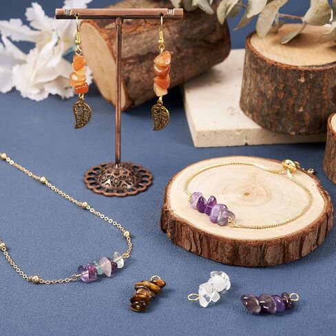 Beadthoven Natural Gemstone Connector Charms Round Rined Link Charms Double Hole Gemstone Crystal Pendants for DIY Swelet Necklace Congring Jewelry Making Supplies in Saudi Arabia