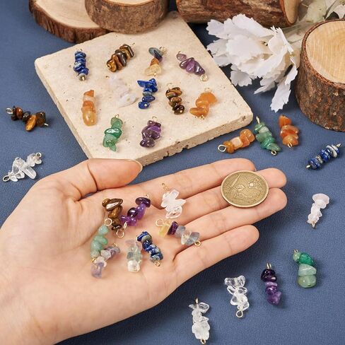 Beadthoven Natural Gemstone Connector Charms Round Rined Link Charms Double Hole Gemstone Crystal Pendants for DIY Swelet Necklace Congring Jewelry Making Supplies in Saudi Arabia