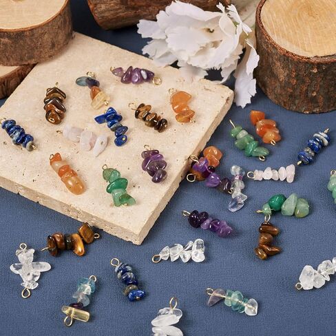 Beadthoven Natural Gemstone Connector Charms Round Rined Link Charms Double Hole Gemstone Crystal Pendants for DIY Swelet Necklace Congring Jewelry Making Supplies in Saudi Arabia