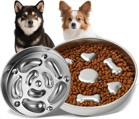 2pcs أوعية الكلب البطيء تغذية - 304 وعاء الكلب من الفولاذ المقاوم للصدأ مع قاعدة غير قابلة للانزلاق (2 ~ 5 أكواب) - الأطعمة المعدنية الشاقة والماء يبطئ الحيوانات الأليفة الأكل للكلاب المتوسطة والكبيرة الحجم in Kuwait