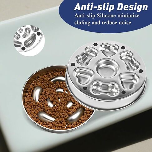 2pcs أوعية الكلب البطيء تغذية - 304 وعاء الكلب من الفولاذ المقاوم للصدأ مع قاعدة غير قابلة للانزلاق (2 ~ 5 أكواب) - الأطعمة المعدنية الشاقة والماء يبطئ الحيوانات الأليفة الأكل للكلاب المتوسطة والكبيرة الحجم in Kuwait