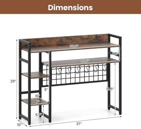 Tangkula Desktop Bookshelf for Computer Monitor Up to 32", 37" x 29" Countertop Storage Hutch with 4 Open Storage Shelves, Grid Panel, Anti-tip Device, 4-Tier Desktop Display Shelves for Home Office in Saudi Arabia