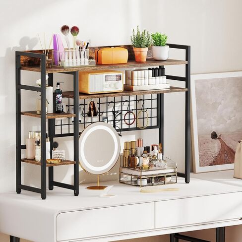 Tangkula Desktop Bookshelf for Computer Monitor Up to 32", 37" x 29" Countertop Storage Hutch with 4 Open Storage Shelves, Grid Panel, Anti-tip Device, 4-Tier Desktop Display Shelves for Home Office in Saudi Arabia