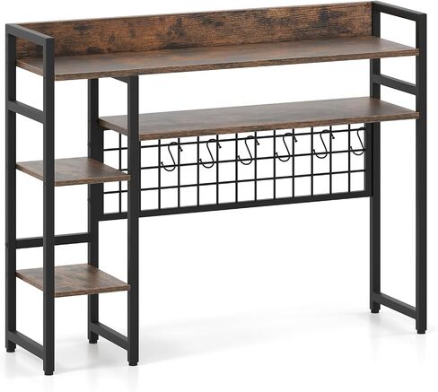 Tangkula Desktop Bookshelf for Computer Monitor Up to 32", 37" x 29" Countertop Storage Hutch with 4 Open Storage Shelves, Grid Panel, Anti-tip Device, 4-Tier Desktop Display Shelves for Home Office in Saudi Arabia