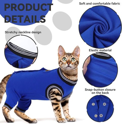 دعوى استرداد جراحة Cat T'Chaque للذكور ، والقطط الأليفة Pet Pajamas Args Hind Segs Long ، وأمراض الجلد الجرح في البطن ، والبديل اليولي ، و SPAY/SIDER Recovery ، و RoyalBlue-XL in Kuwait