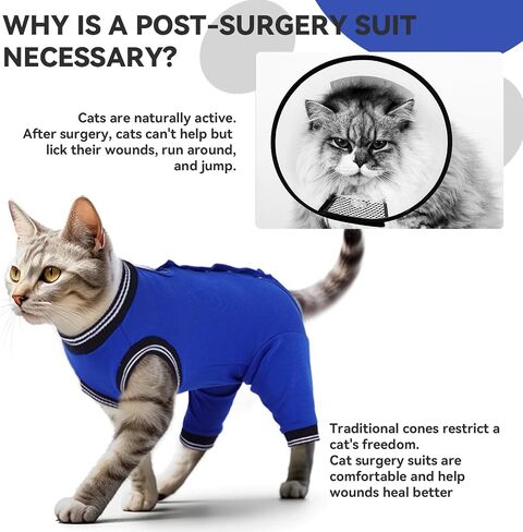 دعوى استرداد جراحة Cat T'Chaque للذكور ، والقطط الأليفة Pet Pajamas Args Hind Segs Long ، وأمراض الجلد الجرح في البطن ، والبديل اليولي ، و SPAY/SIDER Recovery ، و RoyalBlue-XL in Kuwait