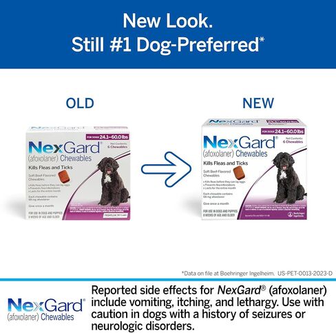 Nexgard® (afoxolaner) حماية البراغيث وحماية القراد للكلاب اللحم البقري الناعم الناعم ، من 24.1 إلى 60 رطلاً. (مربع أرجواني) 1 مضغ (إمداد 1 شهر) in Saudi Arabia