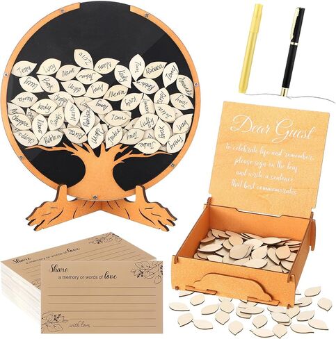 Wooden Funeral Guest Book Set for Memorial Service Celebration of Life Decorations Loving Memory Guestbook Included Share a Memory or Words of Love Cards Pen Table Sign(Tree of Life) in Saudi Arabia