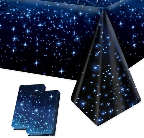 2Pcs Space Plastic Tablecloth 54x108 Inch, Space Party Decorations Table Cloth Disposable Galaxy Table Cover Rectangle for Star Birthday Supplies in Kuwait