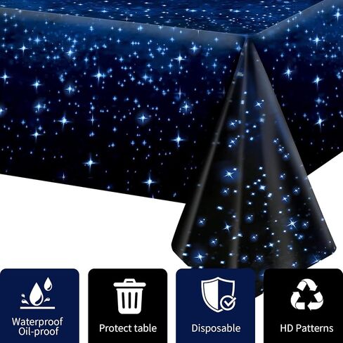 2Pcs Space Plastic Tablecloth 54x108 Inch, Space Party Decorations Table Cloth Disposable Galaxy Table Cover Rectangle for Star Birthday Supplies in Kuwait