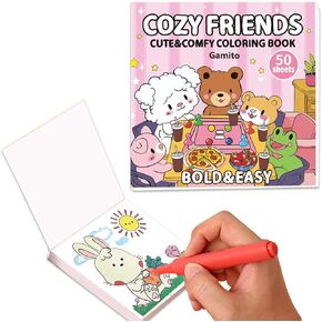 Mini Coloring Books for Adults and Teens, 50 Pages Simple Cute Coloring Book, Pocket Size Stress Relief Coloring Book for Relaxation